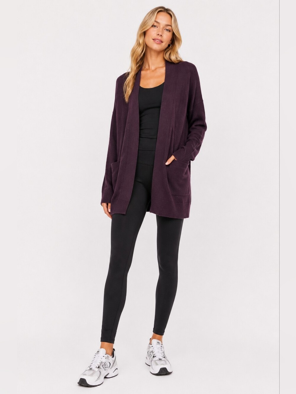 LOFT Size S Wool Blend Open-Front Longline Cardigan - Deep Plum